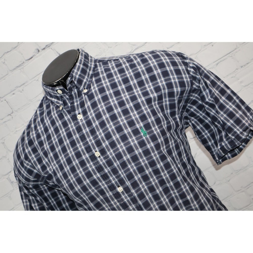 Polo Ralph Lauren Button Down Men XL Navy Blue Plaid Short Sleeve Blake Pony